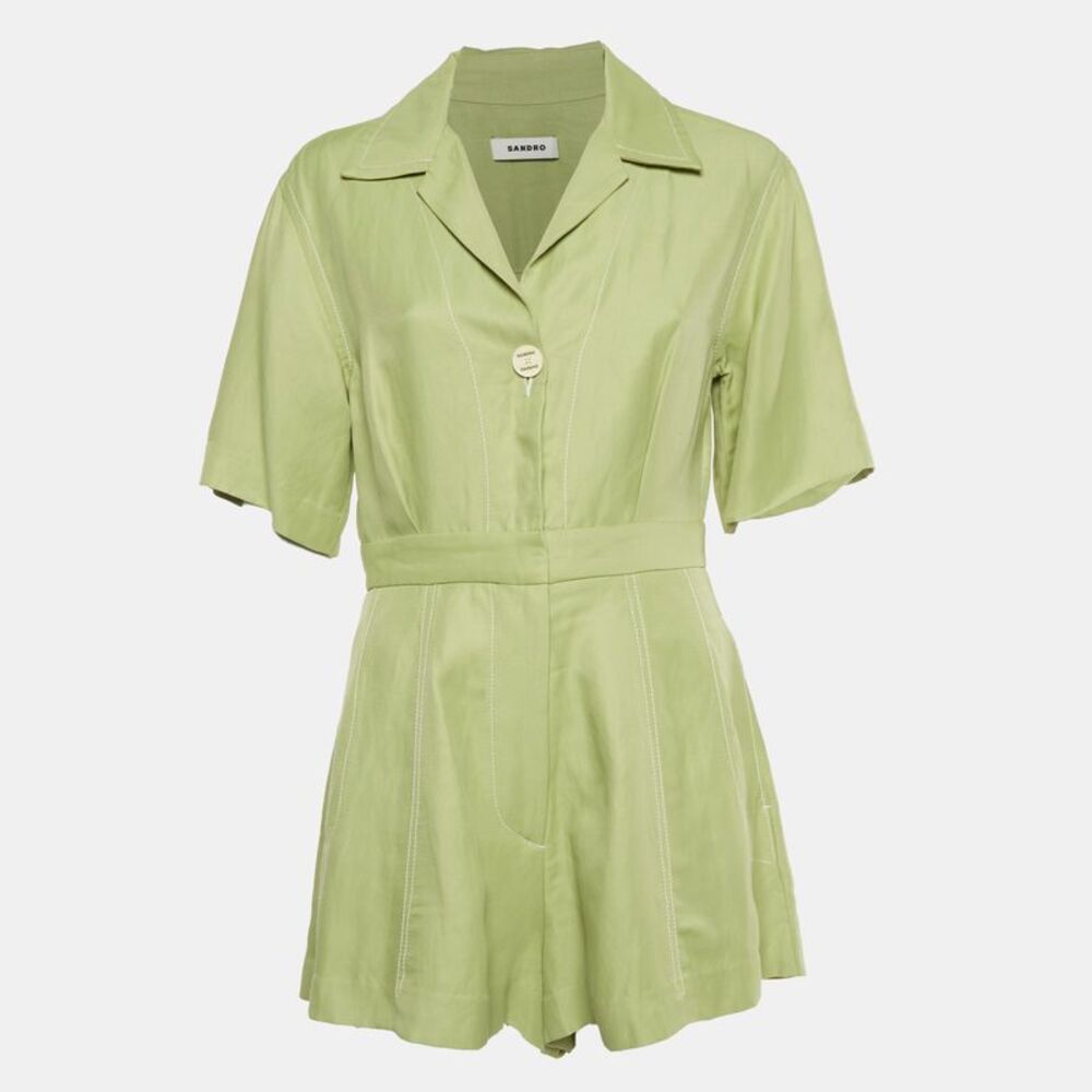 Sandro Green Linen Blend Short Sleeves Playsuit M